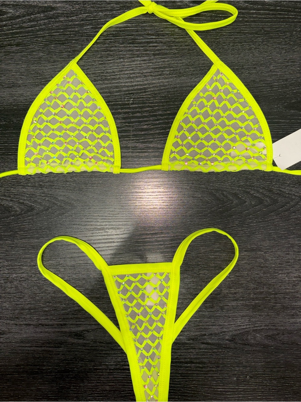 Cupshe Neon Lime Mesh Lattice Triangle Bikini